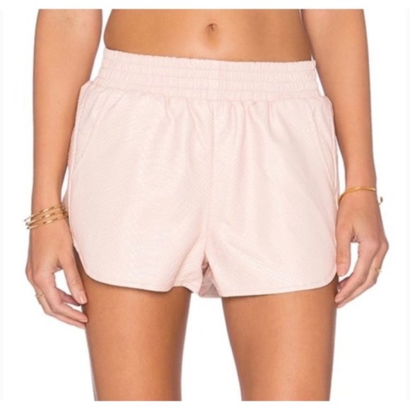 Lovers + Friends Pants - Lovers + Friends Vegan Croc Leather Soccer Shorts Pink Elastic Waist